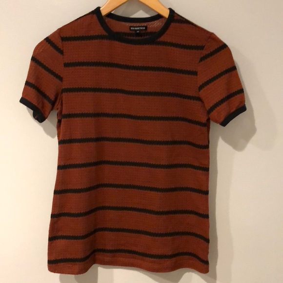 Who What Wear Tops - Who What Wear orange black stripe sheer Tee XS